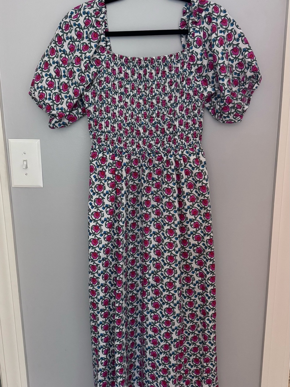 Boden Sky Smocked Linen Midi Dress
